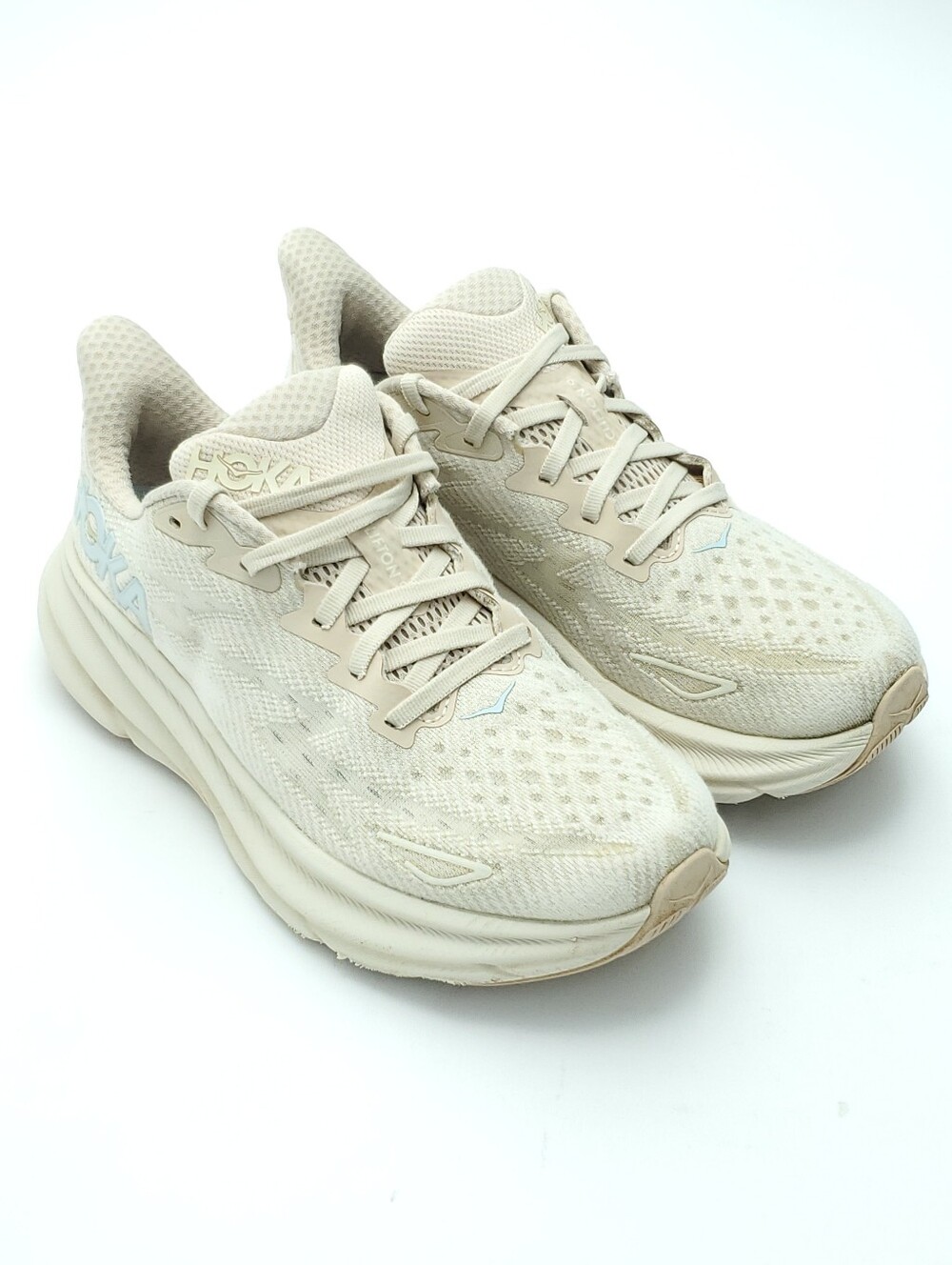 HOKA Clifton 9 Running Shoes Shifting Sand Cream Womens Size 7 Activewear Gym